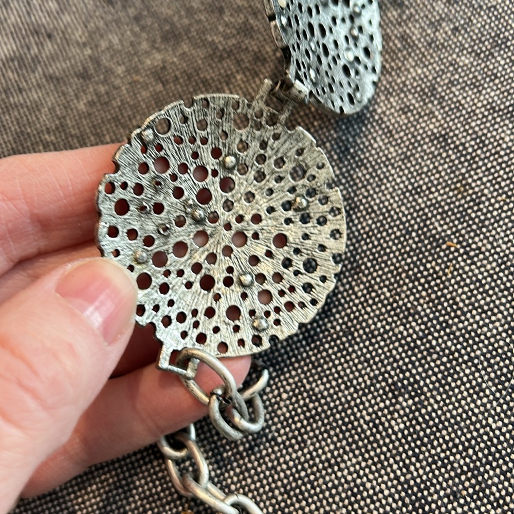 Silver Tone Rhinestone Disc Chain Belt Adjustable Boho Festival Western - Picture 4 of 6